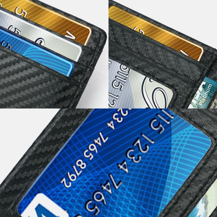 Women & Men Genuine Leather Card Holder Carbon Fiber Pattern RFID Multi-card Slot Wallet - Trendha