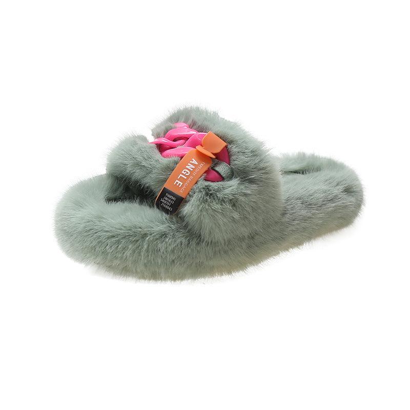 Summer Female Large Size Thick Soled Fur Slippers - Trendha