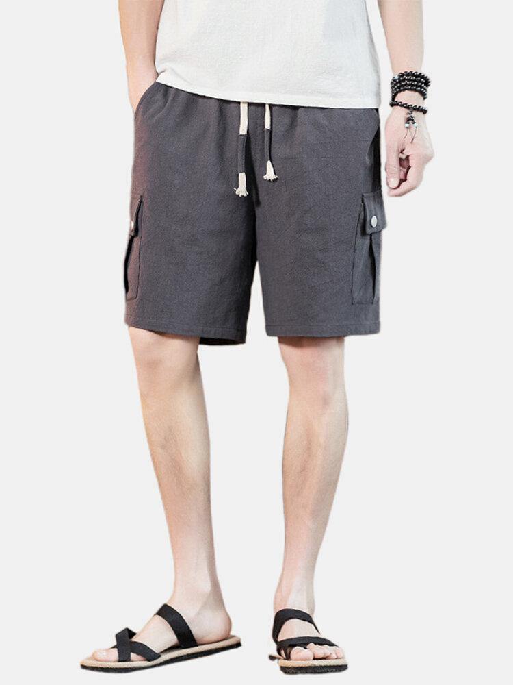 4 Colors Mens Solid Color Drawstring Casual Shorts With Pocket - Trendha