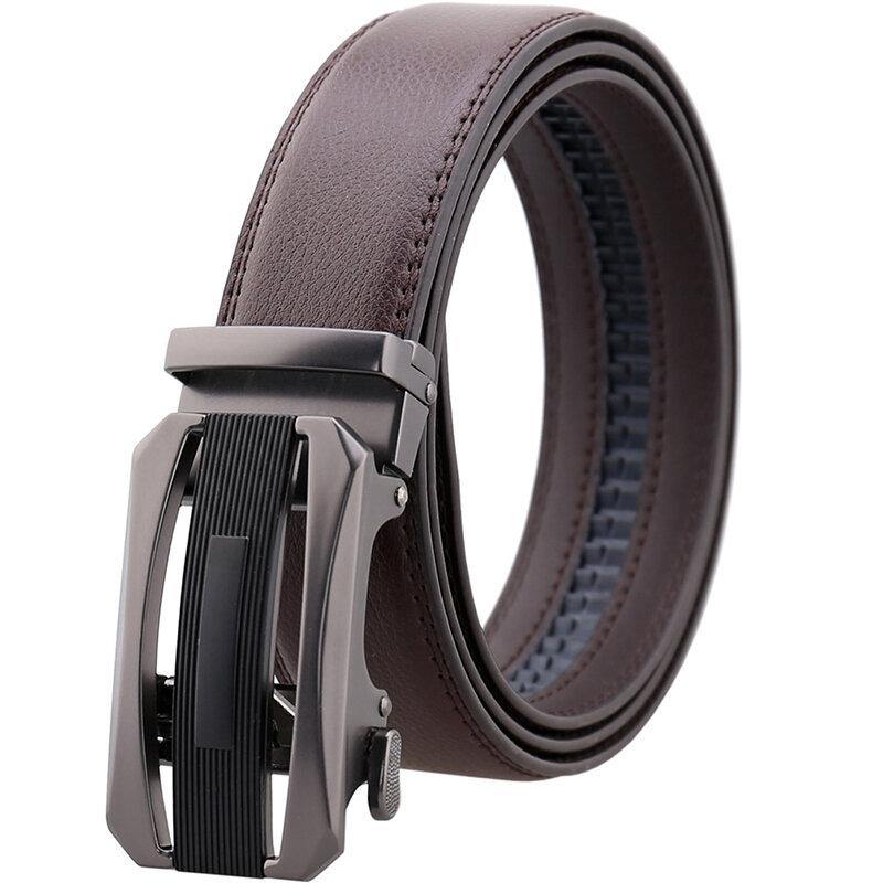 110CM Second Layer Cowhide Leather Business Alloy Automatic Buckle Belt Balck Brown - Trendha