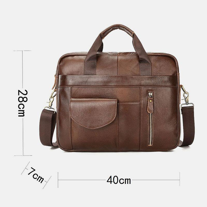 Men Genuine Leather Multi-pocket Vintage 14 Inch Laptop Bag Briefcases Crossbody Bag Shoulder Bag Handbag - Trendha