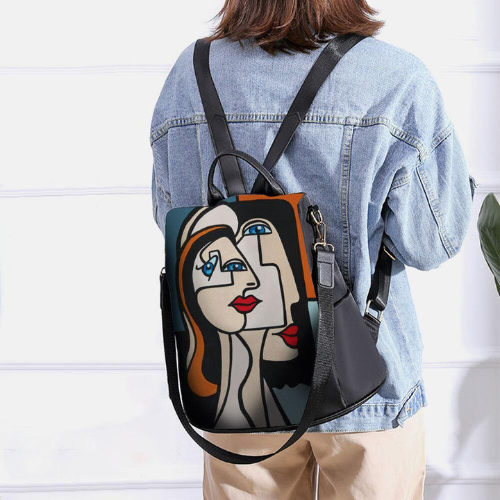 Women Nylon Cartoon Abstract Stick Figure Pattern Large Capacity Shoulder Bags Backpack - Trendha