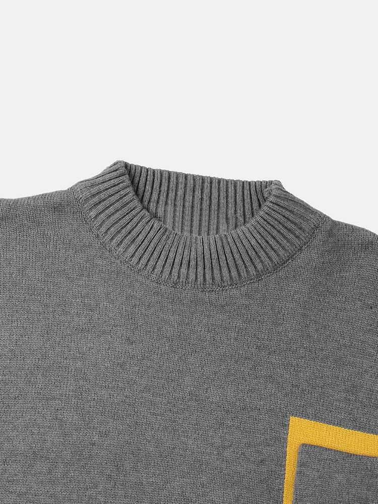 Mens Letter Chest Pocket Colorblock Knitted Round Neck Casual Sweaters - Trendha