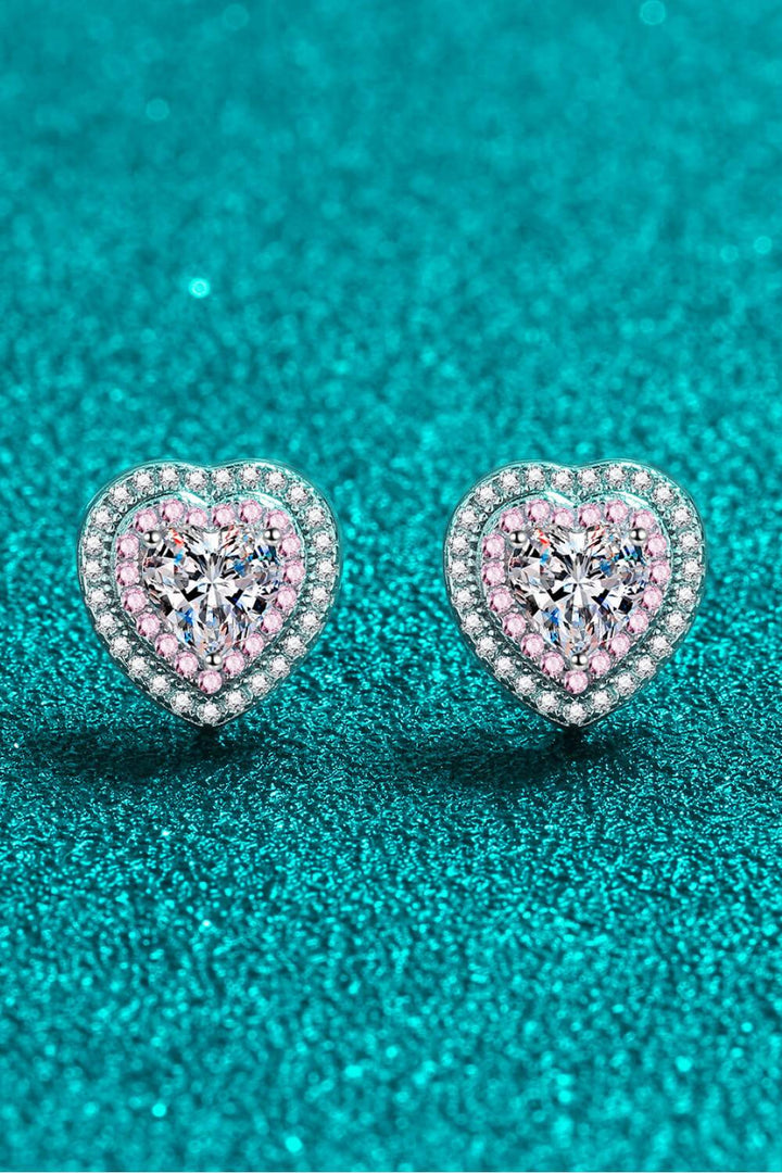 Moissanite Heart-Shaped Stud Earrings - Trendha