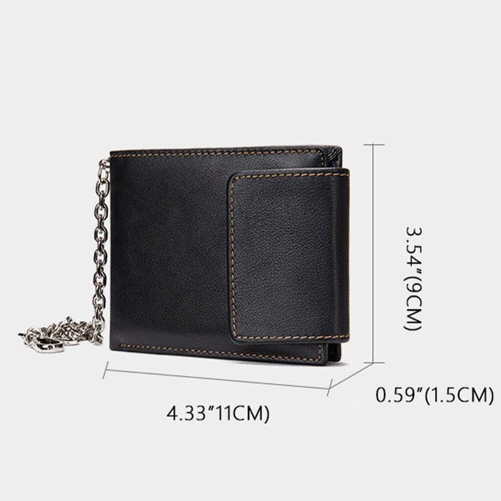 Men Genuine Leather RFID Blocking Anti-theft Retro Multi-functional Card Holder Wallet With Chain - Trendha