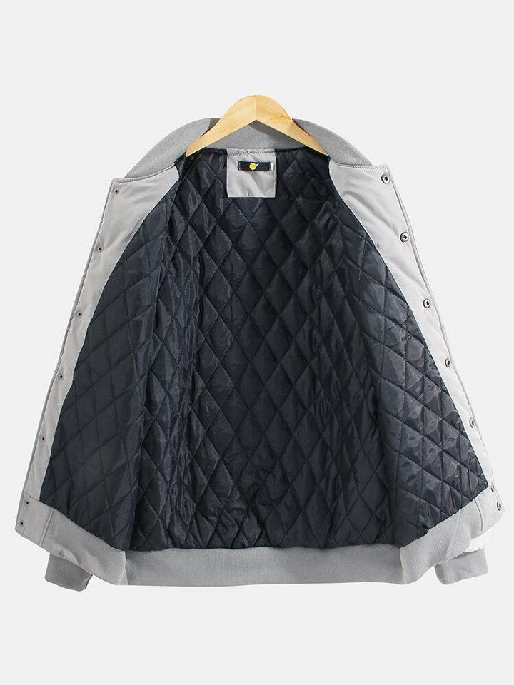 Mens Patchwork Raglan Sleeves Simple Warm Baseball Collar Jacket - Trendha