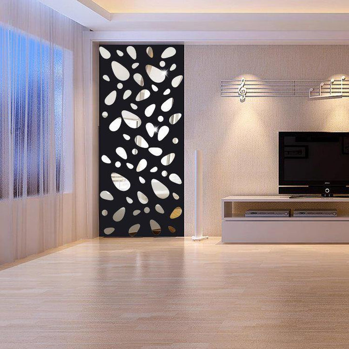 Honana DX-Y5 12Pcs Cute Silver DIY Pebble Shape Mirror Wall Stickers Home Wall Bedroom Office Decor - Trendha