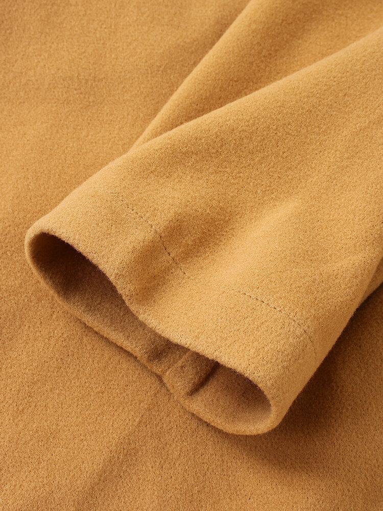 Mens Solid Color Fleece Lined Mid-Length Long Sleeve Coats - Trendha