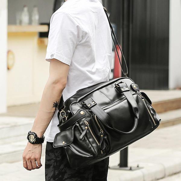 Men PU Leather Outdoor Casual Traveling Large Capacity Bag - Trendha