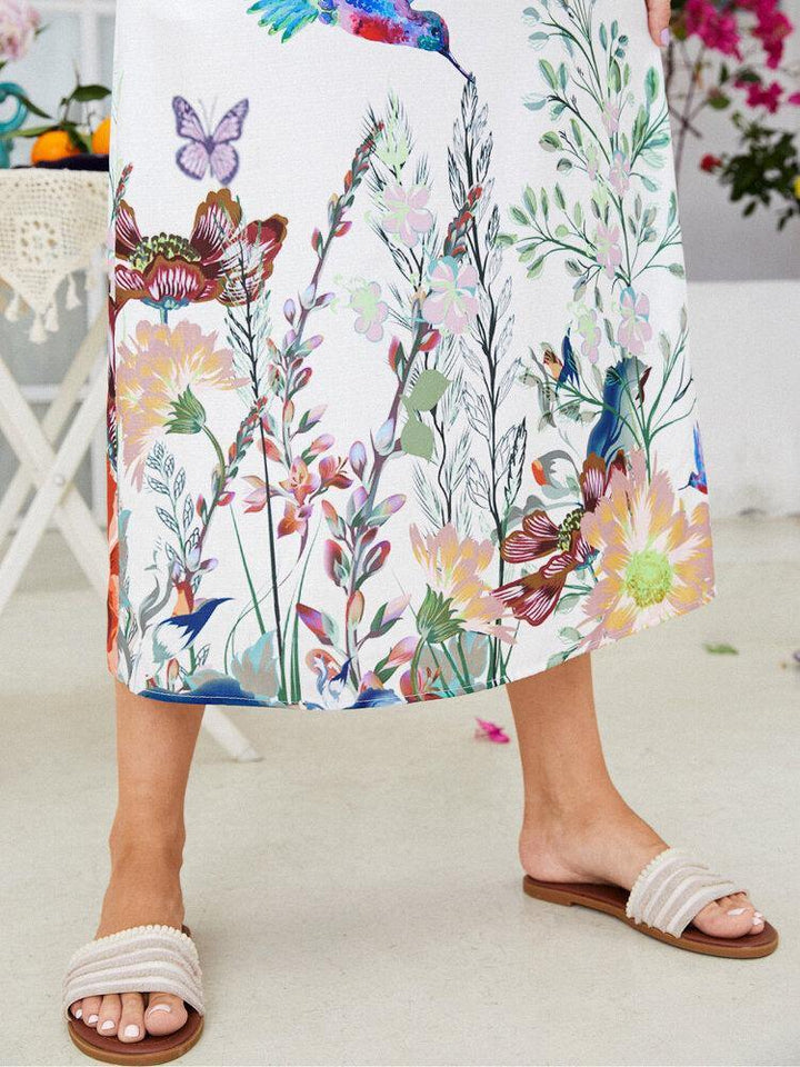 Sleeveless Plants Bird Print Casual Dress for Women - Trendha