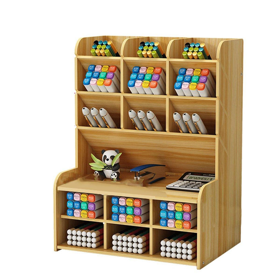 Wooden Pencil Pen Storage Box Tilting Desktop Stationary Holder Organizer Home Office Supplies Storage Rack - Trendha