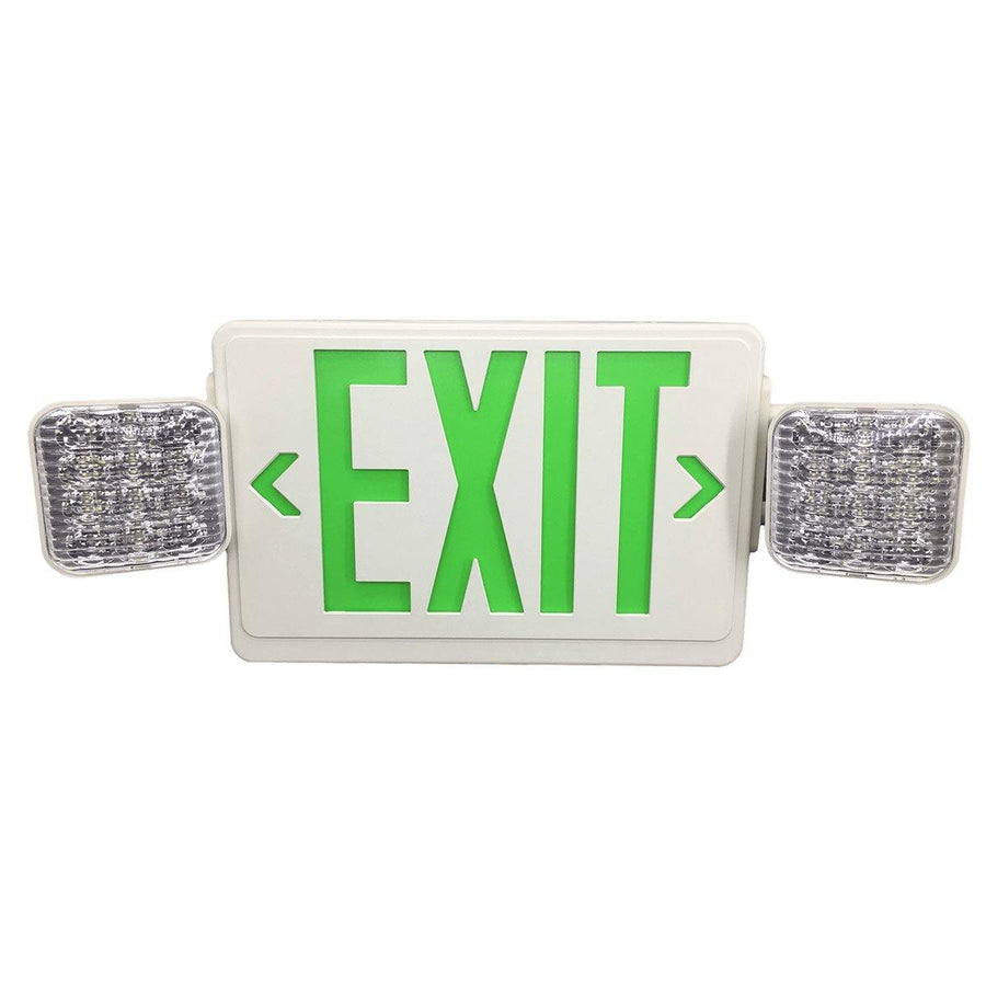 LOC-EXIT-3.5WGLW-SCOM - LED WHITE AND GREEN EXIT SIGN 3.5W SQUARE COMBO WITH HEADLIGHTS, EMERGENCY WATT 1.6W, UL & TITLE 20 LISTED - Trendha
