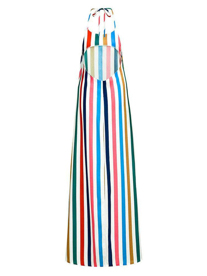 Women Striped Halter V-neck Sleeveless Dress - Trendha