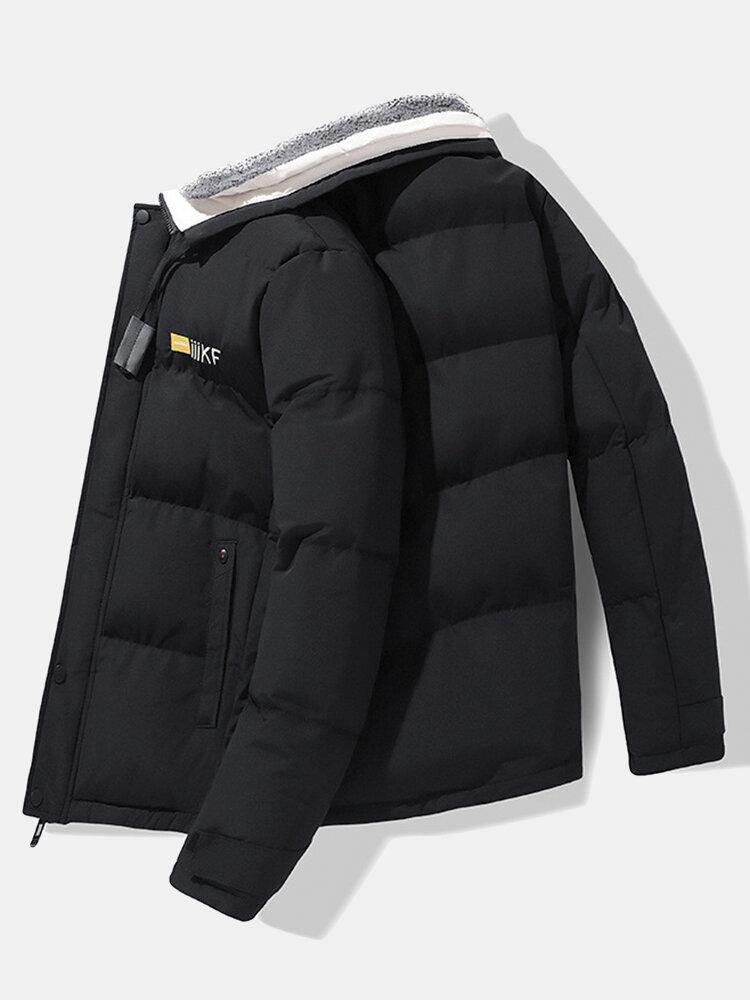 Mens Letter Applique Quilted Padded Warm Jacket With Slant Pocket - Trendha