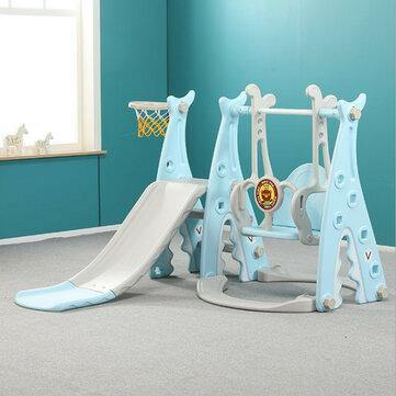 3 IN 1 Large Size Kids Playground Slide & Swing & Basketball Hoop DIY Assembly Set Toys - Trendha