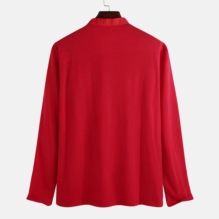 Mens Solid Color Half Open Button Stand Collar Long Sleeve - Trendha