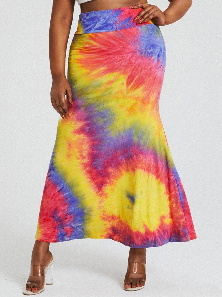 Tie Dye Print High Waist Buttocks Bodycon Long Skirt - Trendha