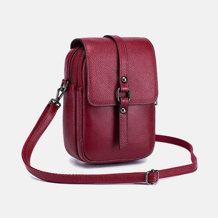Women Genuine Leather Casual Retro Multi-Layers Earphone Hole 6.5 Inch Phone Bag Crossbody Bag - Trendha