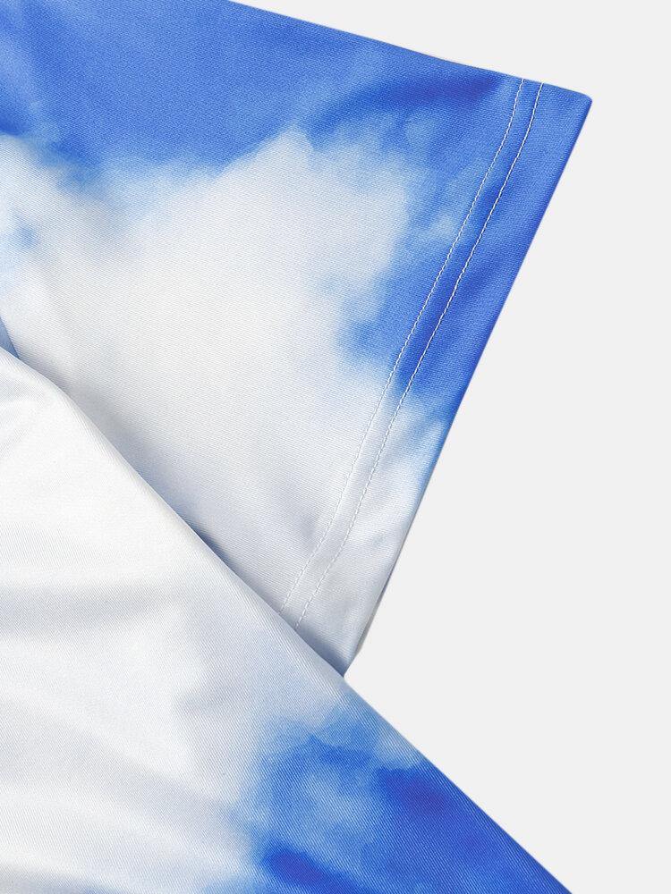Mens Freedom Cloud Sky Print Short Sleeve Blue T-Shirts - Trendha