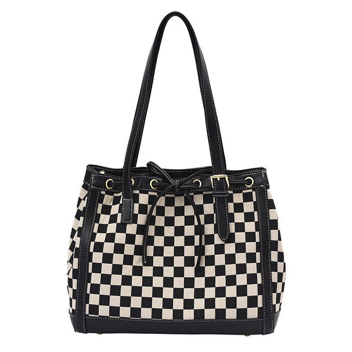 Contrast Color Tote Bag With Checkerboard - Trendha