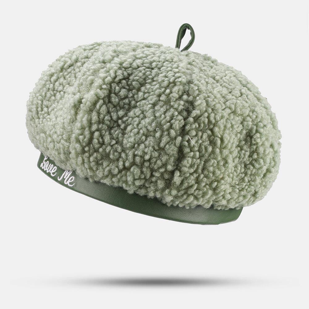Women Lamb Hair Plus Velvet Warm Young All-match Painter Hat Newsboy Hat Octagonal Hat Beret Hat - Trendha