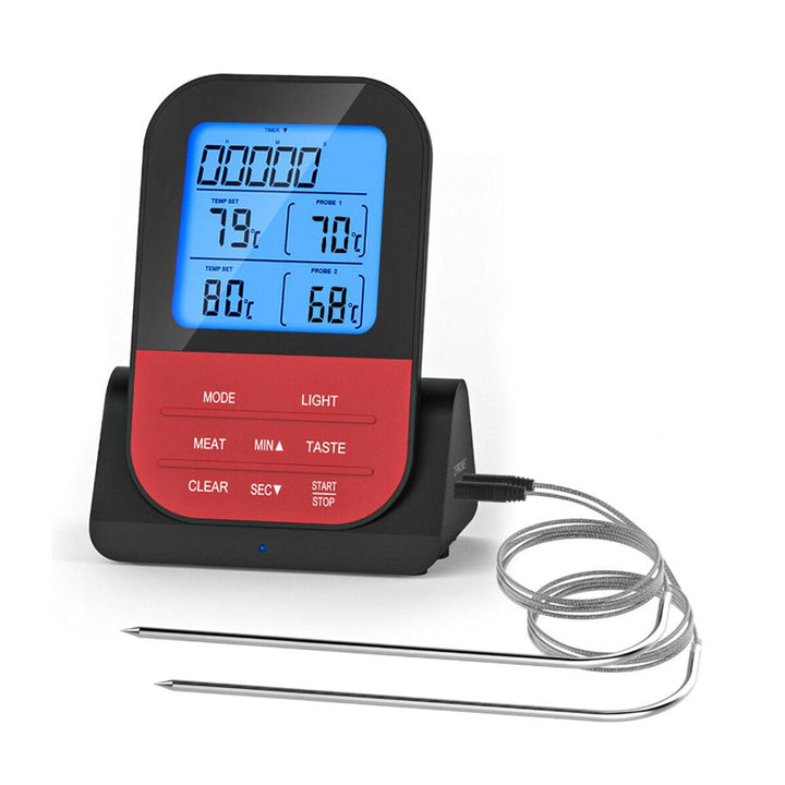 Remote Cooking Thermometer Wireless BBQ Digital LCD Display Meat Thermometer With 2 Stainless Steel Probes Kiechen Waterproof Timer - Trendha