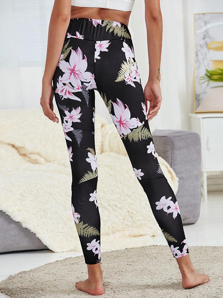 Floral Print Mesh Patchwork Sport Yoga Leggings For Women - Trendha