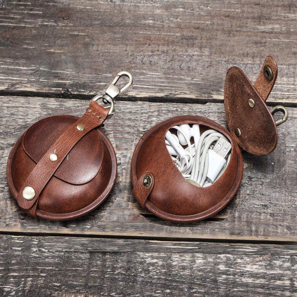 Men Retro Genuine Leather Coins Bag Bluetooth Headset - Trendha