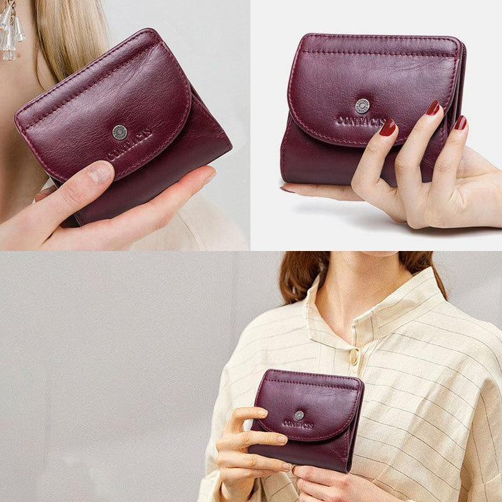Women Genuine Leather Coin 8 Card Slots Bifold Wallet Purse - Trendha