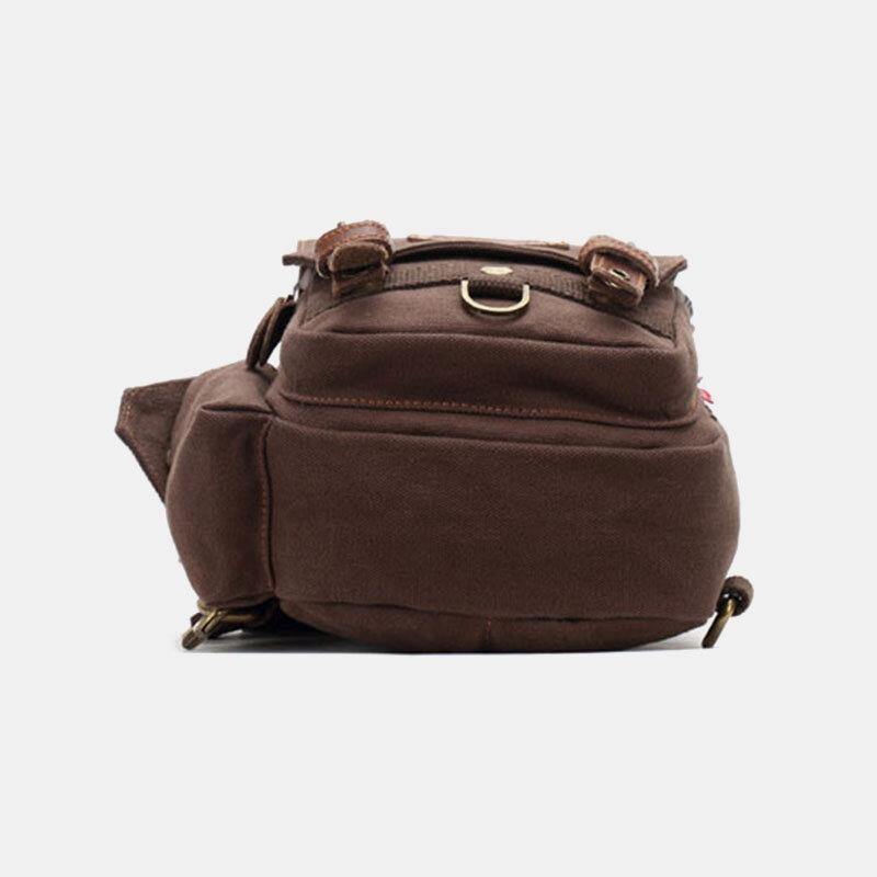 Men Genuine Leather And Canvas Travel Outdoor Carrying Bag Personal Crossbody Bag Chest Bag - Trendha
