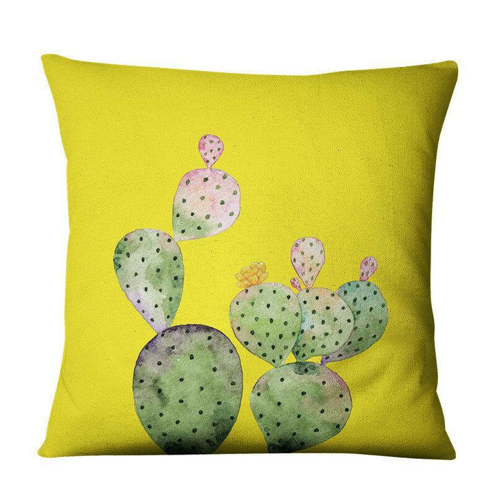 Yellow Succulent Cactus Linen Pillow Case Home Fabric Sofa Cushion Cover - Trendha