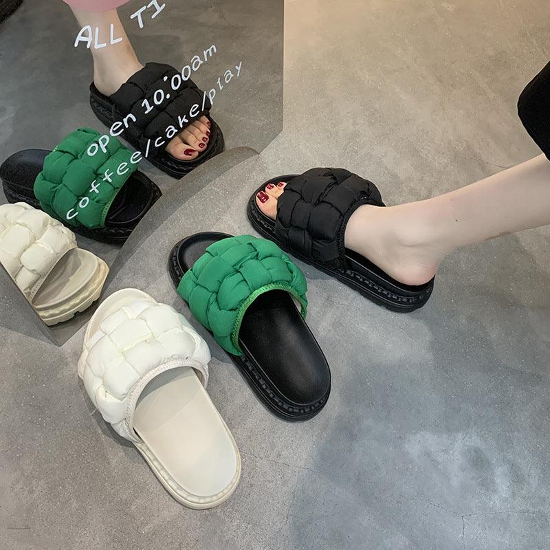 Women's New Summer Thick Bottomed Bread Woven Slippers - Trendha