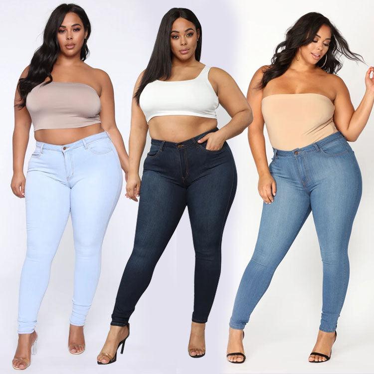 Women's Plus Size Fashion High Elastic Denim Pencil Pants - Trendha