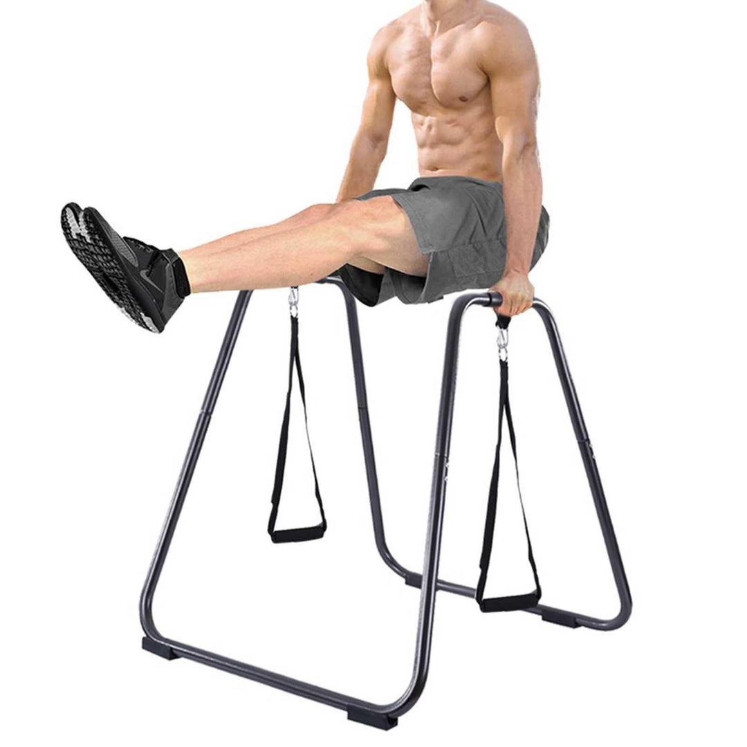 Indoor Dip Station Fitness Strength Training Exercise Dip Bar Slings Loops with 2 Hanging Rings - Trendha
