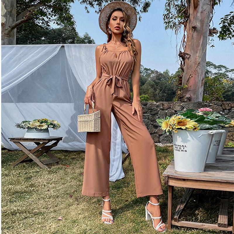 Sexy Cutout Belt Sling Wide-Leg Jumpsuit - Trendha