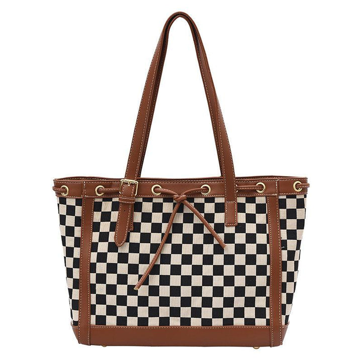 Contrast Color Tote Bag With Checkerboard - Trendha