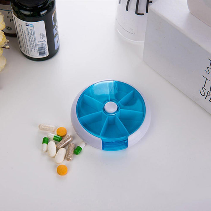 7 Cases Round Pill Box 7 Days Plastic Storage Box Rotating Portable Pill Box Case - Trendha