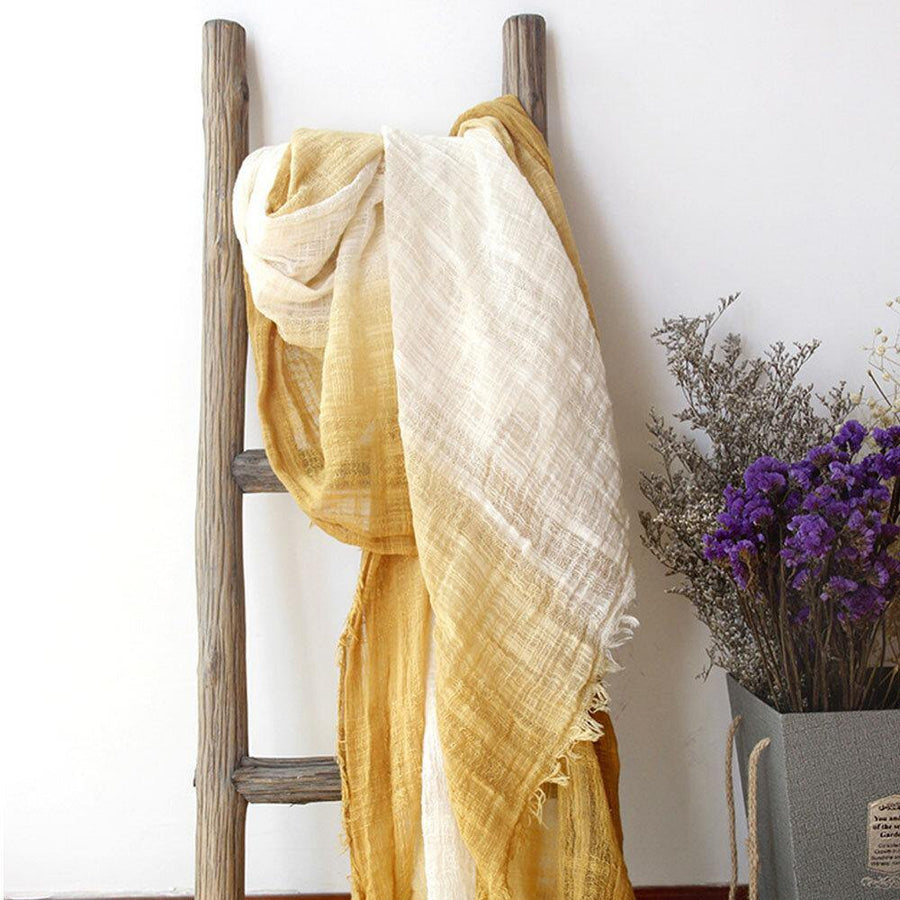Women Cotton Color Gradient Contrast Color Plus Size Retro Literary Style Mult-purpose Keep Warm Neck Protection Scarf Shawl - Trendha