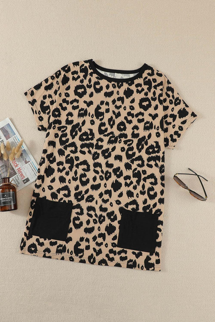 Leopard Pocketed T-Shirt Dress - Trendha