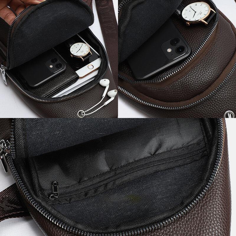 Men Faux Leather Casual Outdoor Fashion Large Capacity Crossbody Bag Chest Bag - Trendha