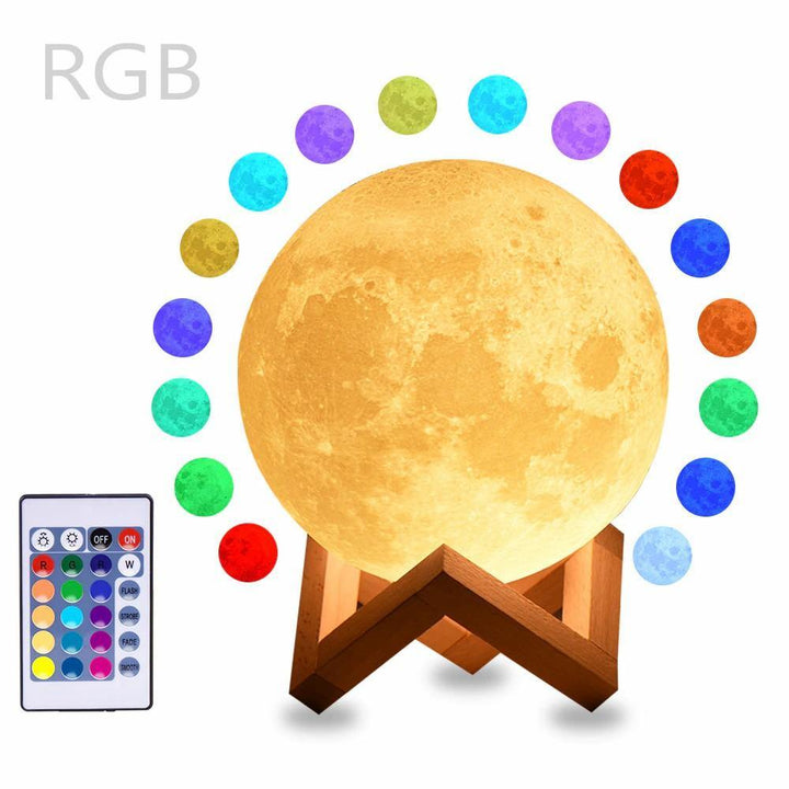 moon lamp 3D print night light Rechargeable 3 Color Tap Control lamp lights 16 Colors Change Remote LED moon light gift - Trendha