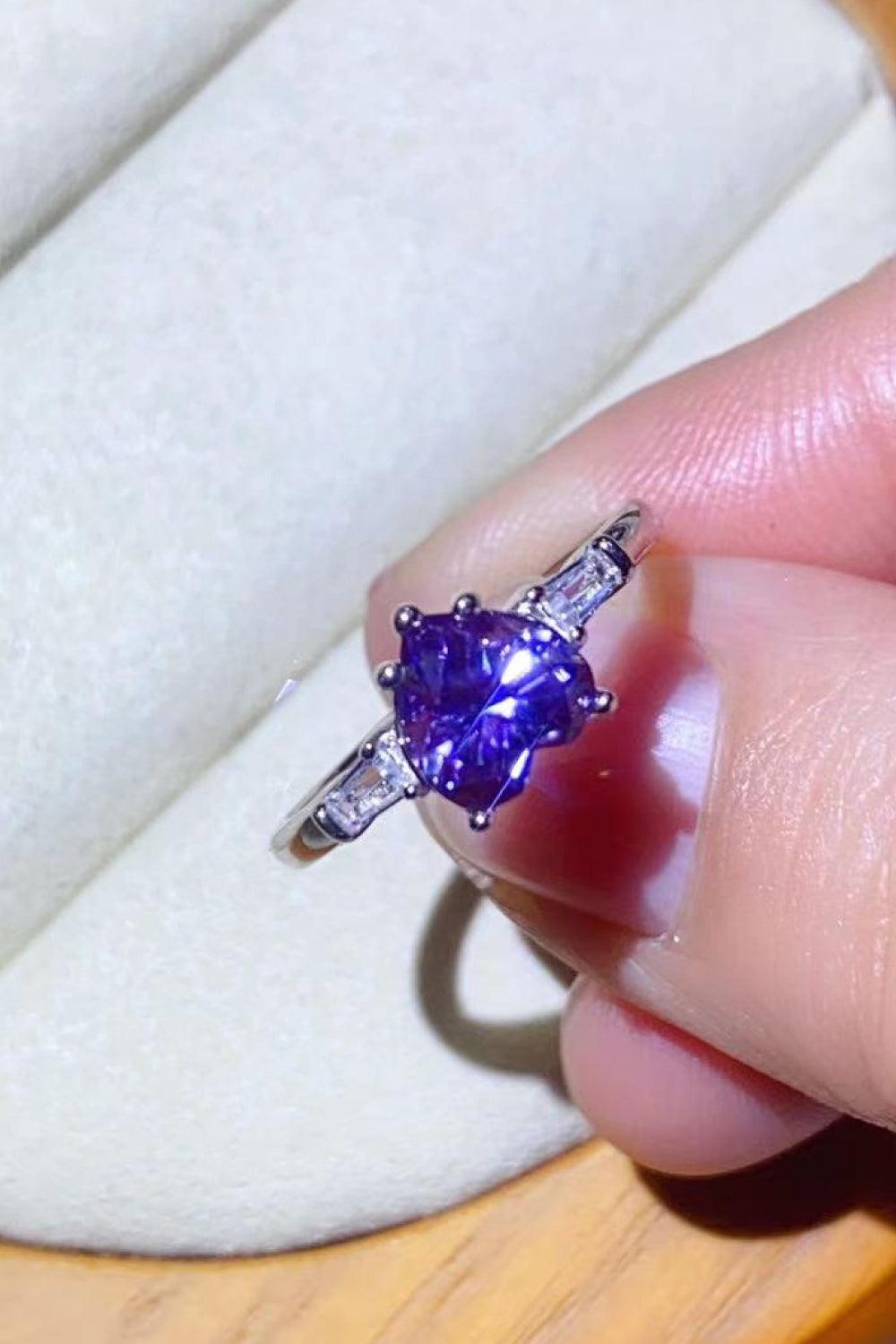 1 Carat Moissanite Heart-Shaped Platinum-Plated Ring in Purple - Trendha