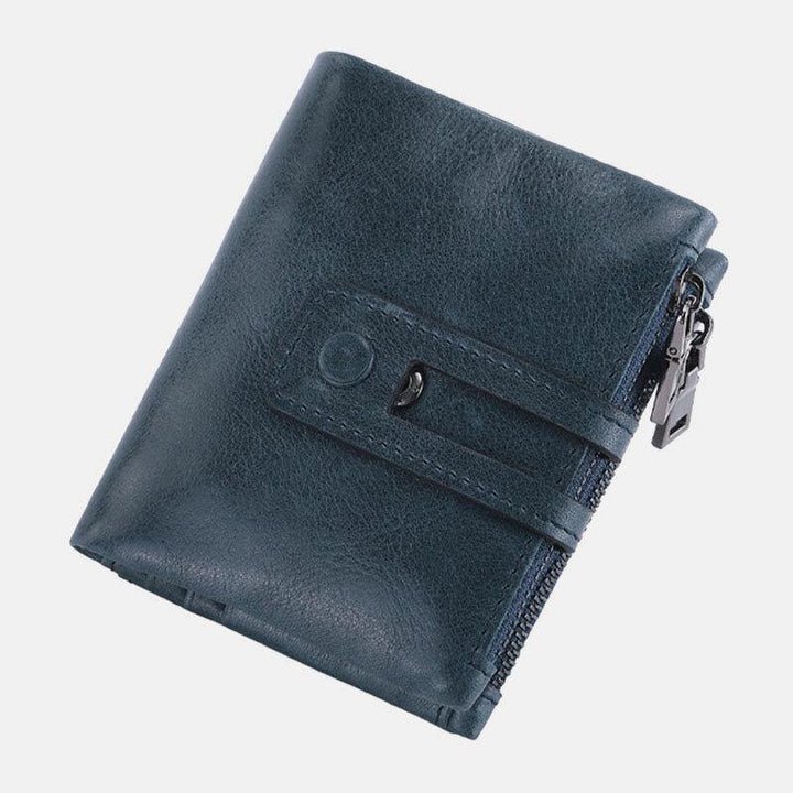 Men Genuine Leather Zipper RFID Blocking Anti-theft Retro Business Card Holder Wallet - Trendha