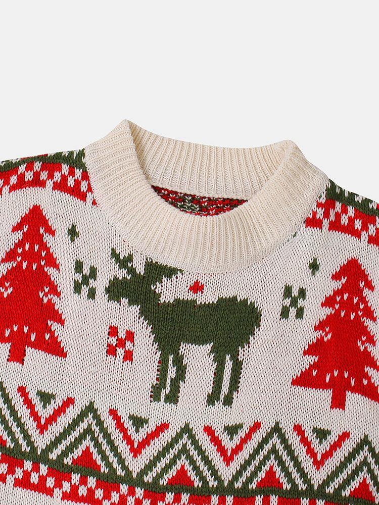 Women Christmas Pattern Print Crew Neck Thick Warm Casual Knitted Sweater - Trendha