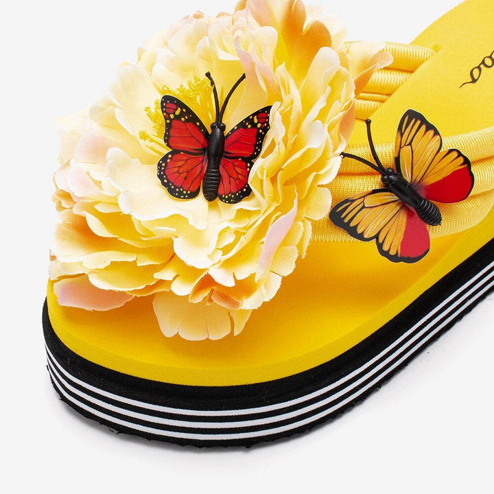 Women Flowers Butterfly Decor Clip Toe Beach Platform Slippers - Trendha