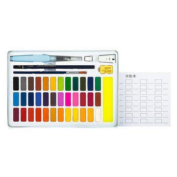 XM Ecosystem Deli 24/36 Colors Solid Watercolor Paint Set Metal Iron Box Hand Painted Watercolor Pigment Art Painting Tools Supplies 73876/73877 - Trendha