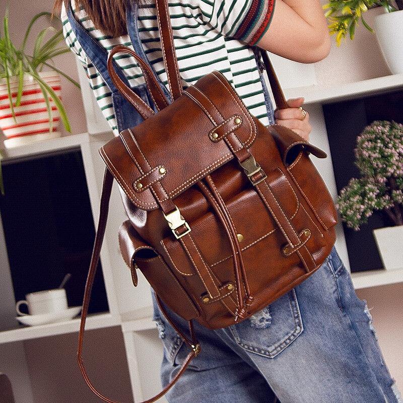 Unisex Faux Leather Business Retro Solid Color Daily Large Capacity School Bag Backpack - Trendha