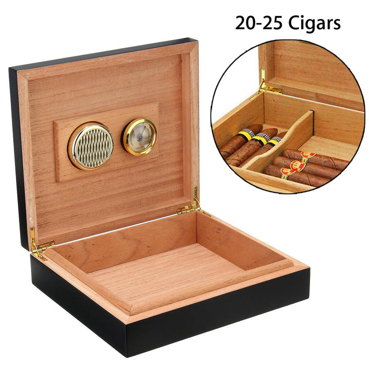 Black Cedar Wood Lined Cigar Storage Box Humidor Humidifier Case with Hygrometer - Trendha