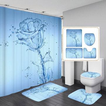 3D Printing Romantic Water Flower Waterproof Bathroom Shower Curtain Toilet Cover Mat Non-Slip Floor Mat Rug Bathroom Set - Trendha