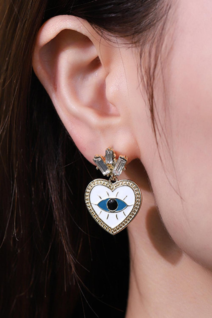 Evil Eye Heart-Shaped Drop Earrings - Trendha